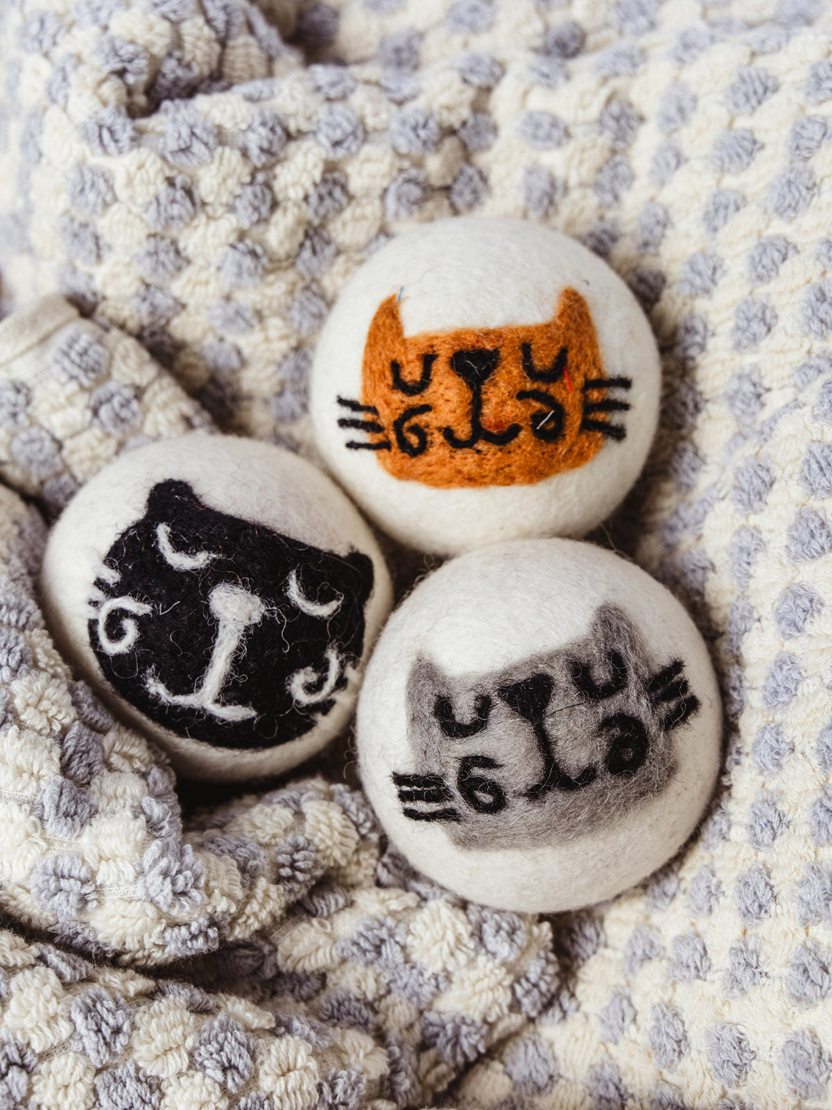 Cute Cat Faces New Zealand Wool Dryer Balls