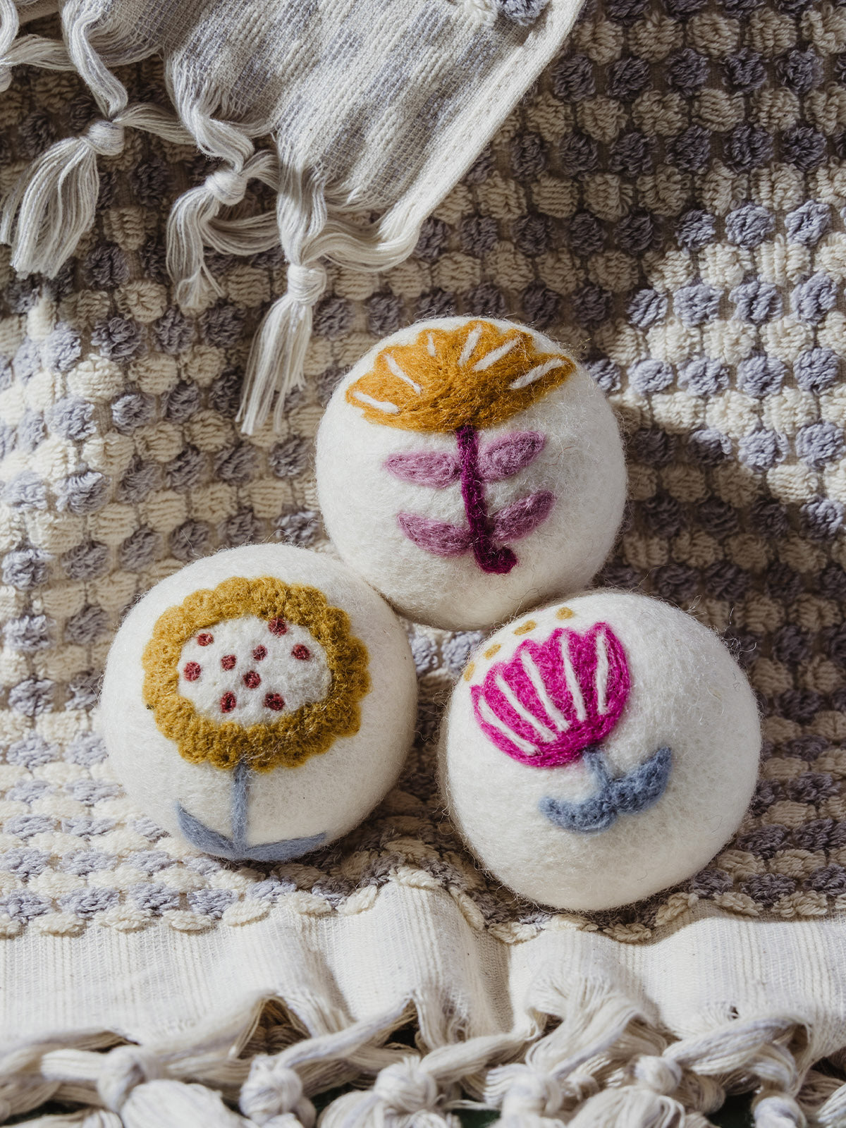 Felted Floral New Zealand Wool Dryer Balls