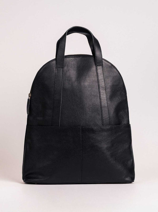 Pebbled Black Leather Half-Moon Backpack