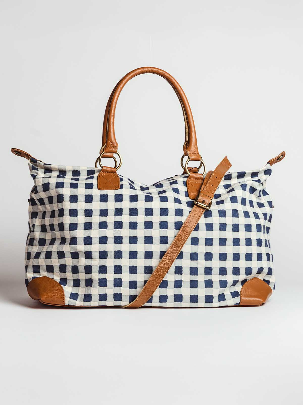 Malti Canvas Weekender Bag- Indigo Gingham