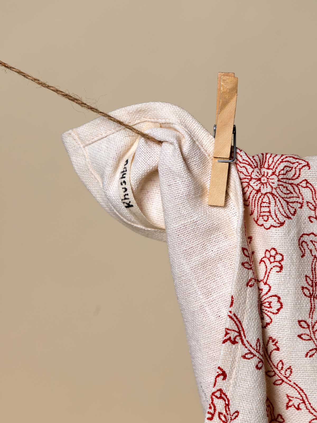 Gulbahar Red Linen Tea Towel