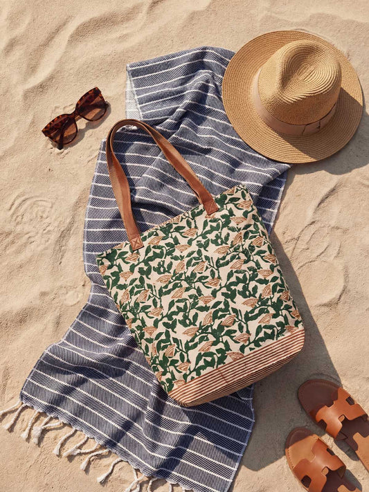 Palash Canvas Tote Bag with Leather Handles