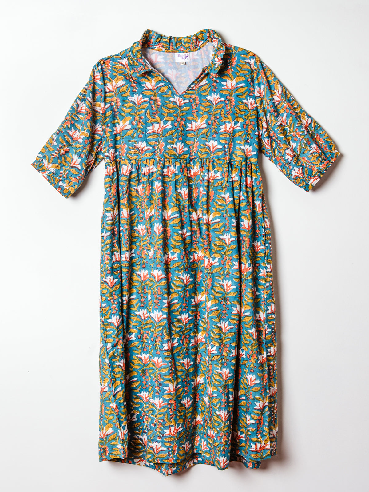 Teal Somerset Block Print Cotton Dress