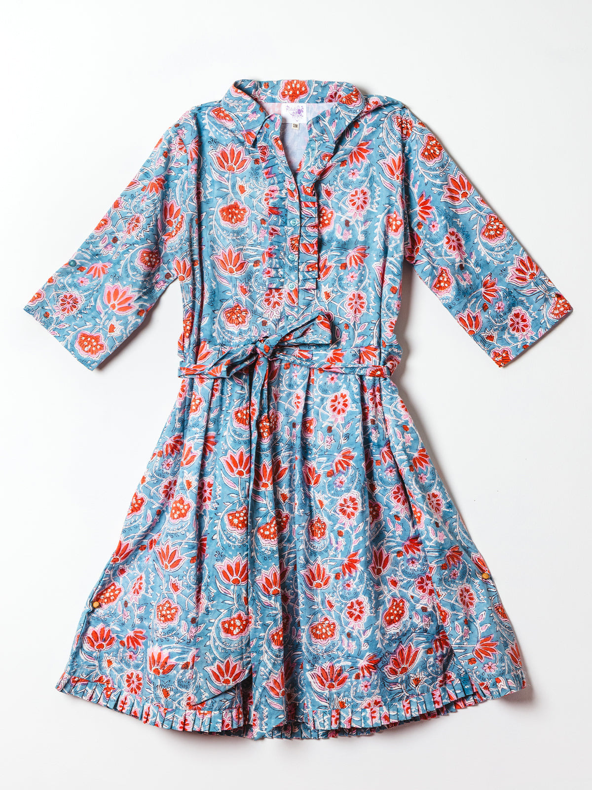 Tangerine Astra Block Print Cotton Dress