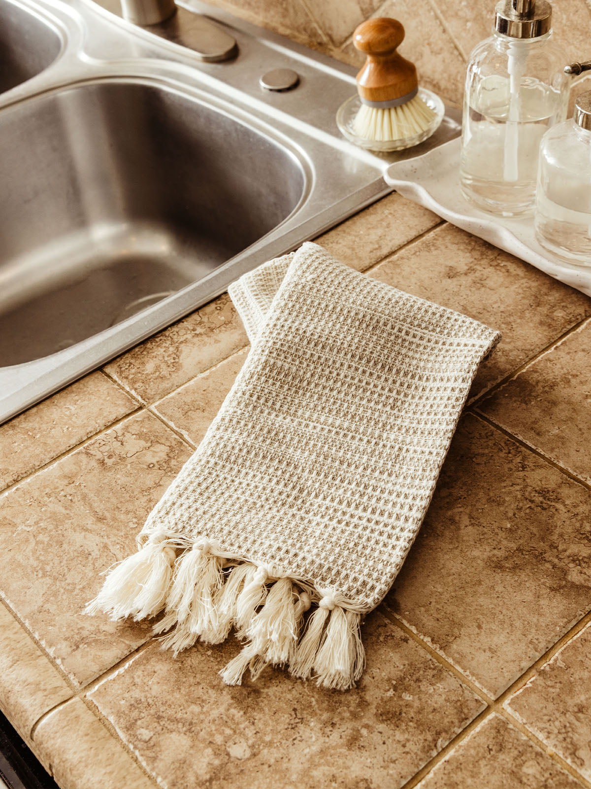 Gray Cotton Hand Towel with Fringe
