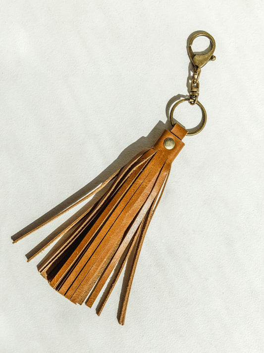Leather Tassel Keychain in Brown