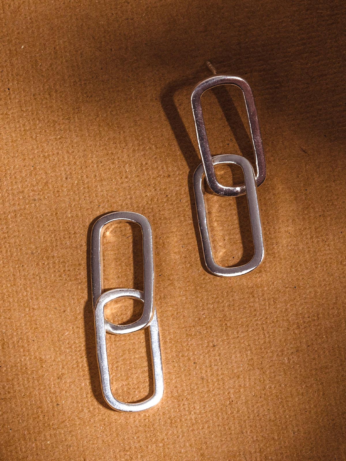 Double Link Silver Drop Earrings