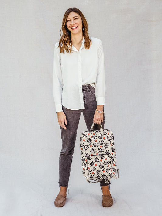 Canvas Laptop Backpack in Berry Print