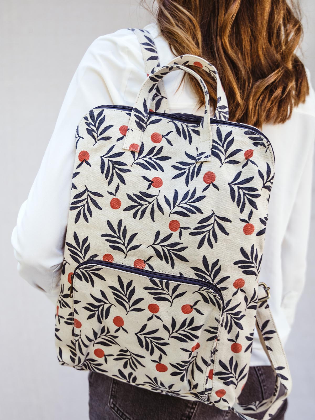 Canvas Laptop Backpack in Berry Print