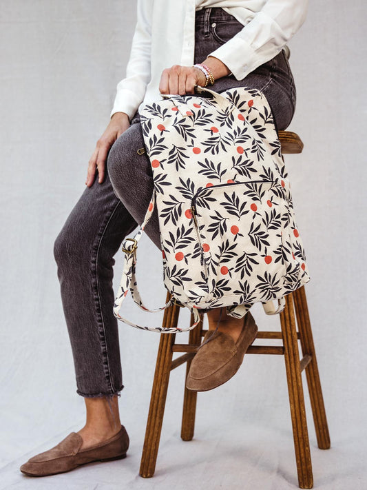 Canvas Laptop Backpack in Berry Print