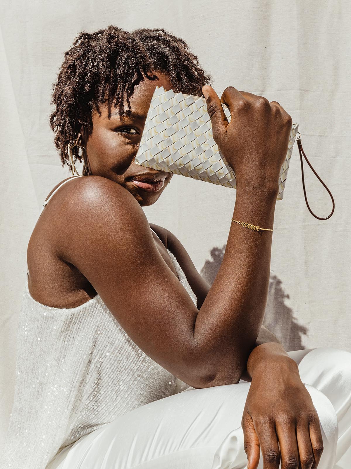 Upcycled Woven Clutch, Neutral