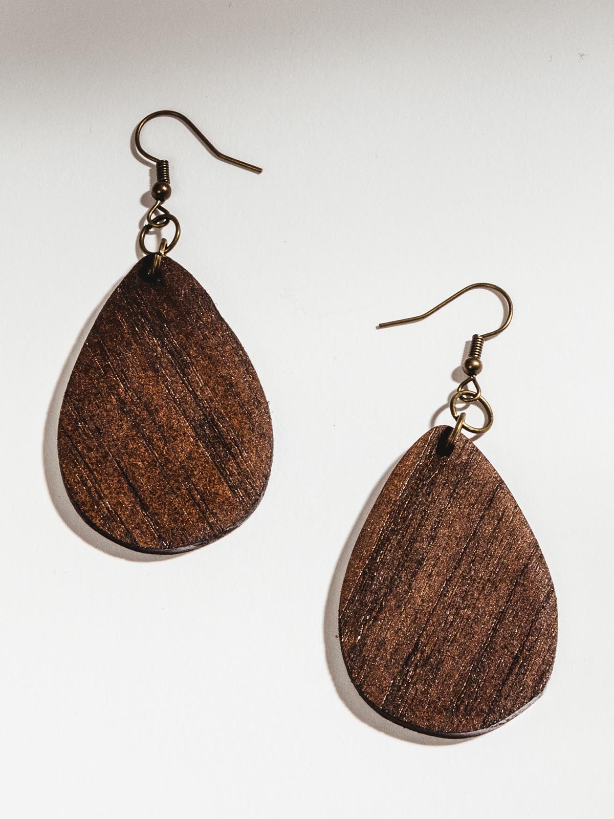 Wooden Tear Drop Earrings