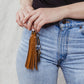 Leather Tassel Keychain in Brown