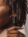 Double Link Silver Drop Earrings