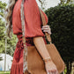Brown Leather Messenger Bag with Cowhide