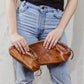 Brown Leather Makeup Bag With Zipper