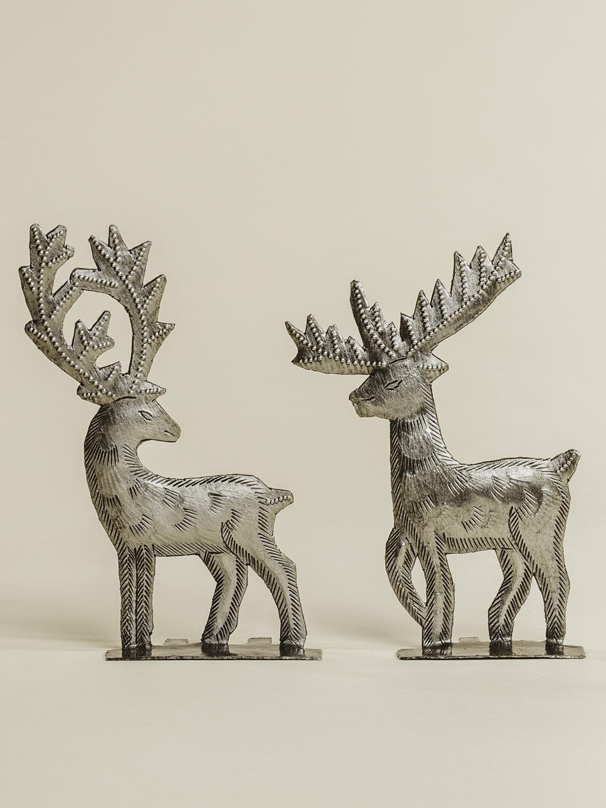 Pair Of Standing Silver Reindeer