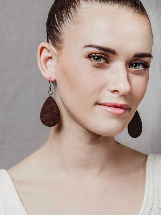 Wooden Tear Drop Earrings