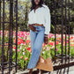Women's White Linen Button Up Shirt with Slit Back