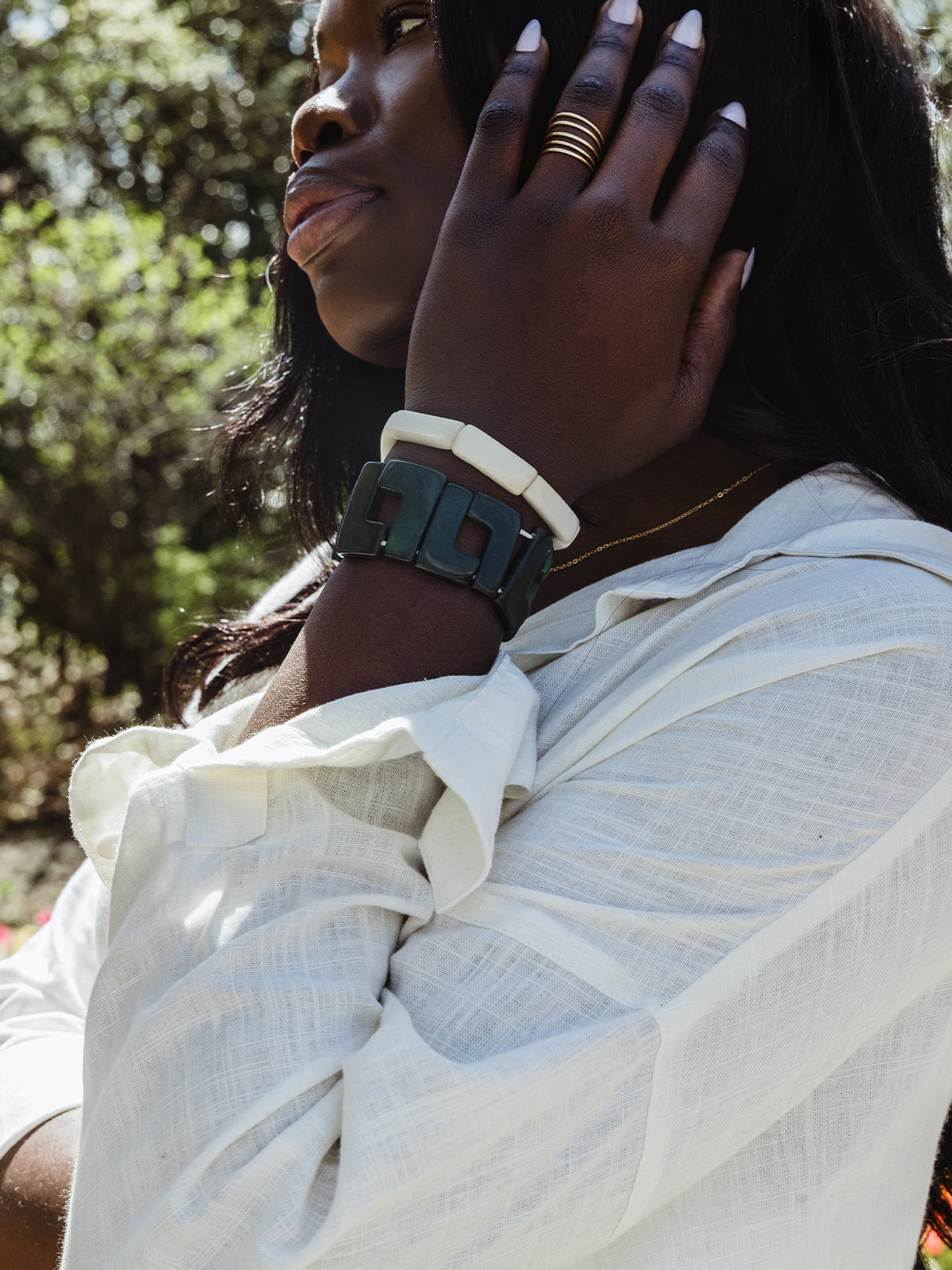 Women's White Linen Button Up Shirt with Slit Back