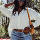 Women's White Linen Button Up Shirt with Slit Back