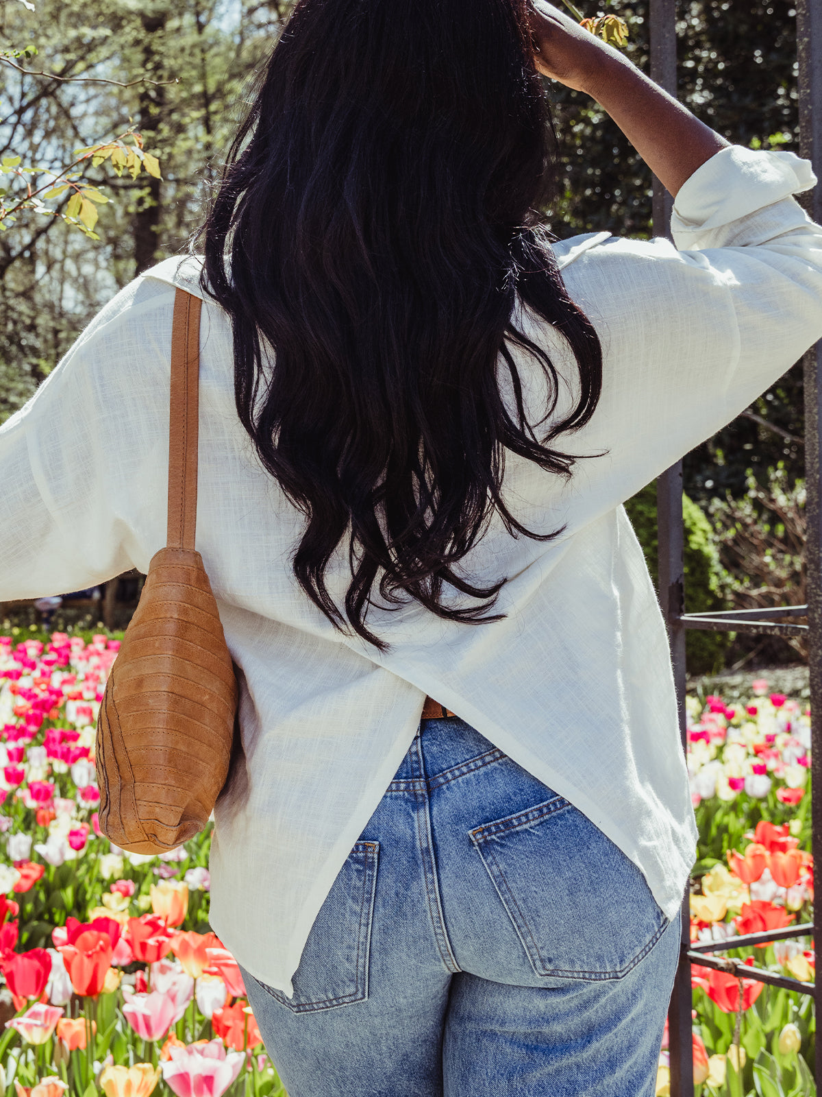 Women's White Linen Button Up Shirt with Slit Back