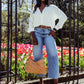 Women's White Linen Button Up Shirt with Slit Back
