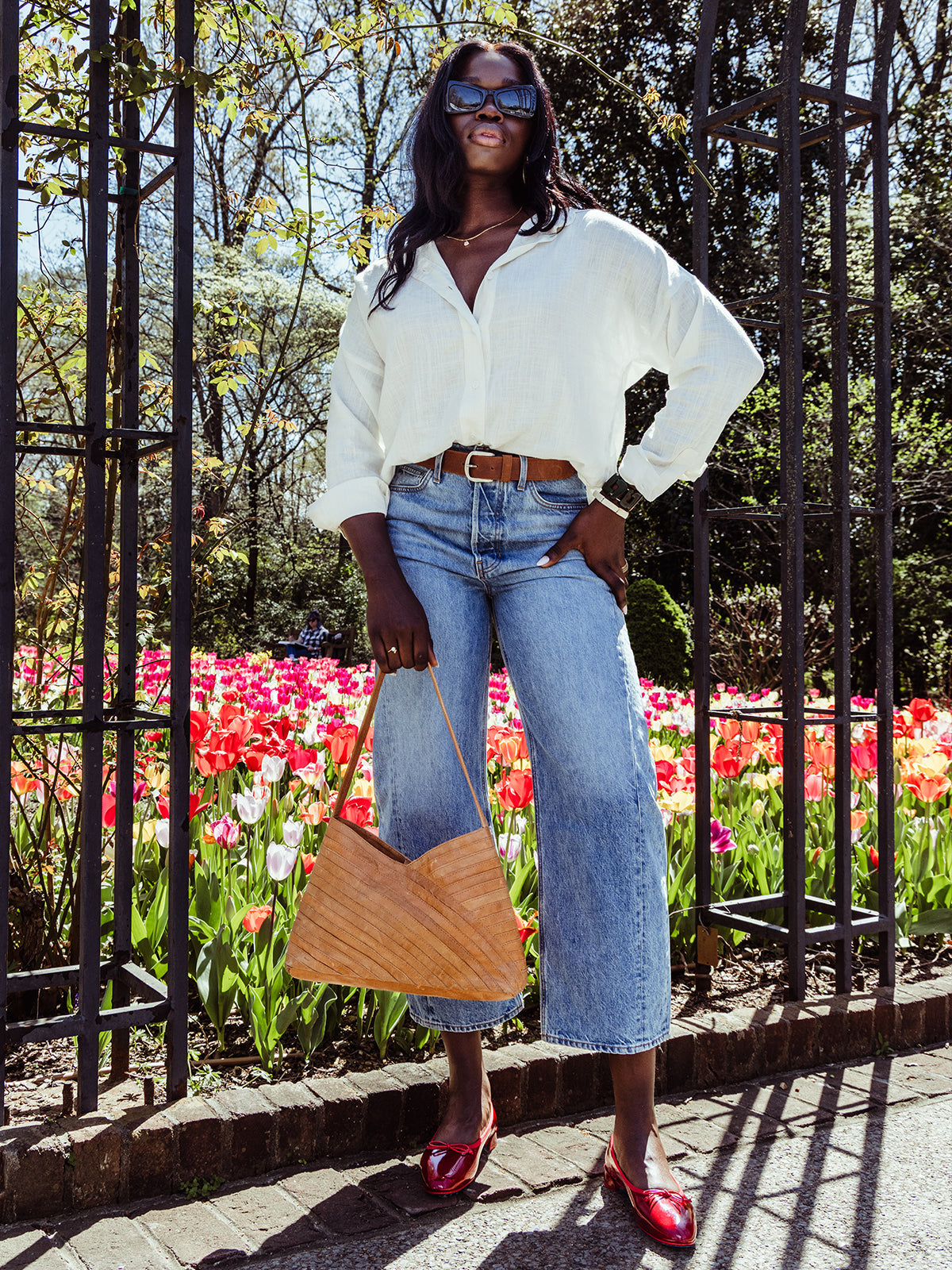 Women's White Linen Button Up Shirt with Slit Back