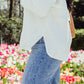 Women's White Linen Button Up Shirt with Slit Back