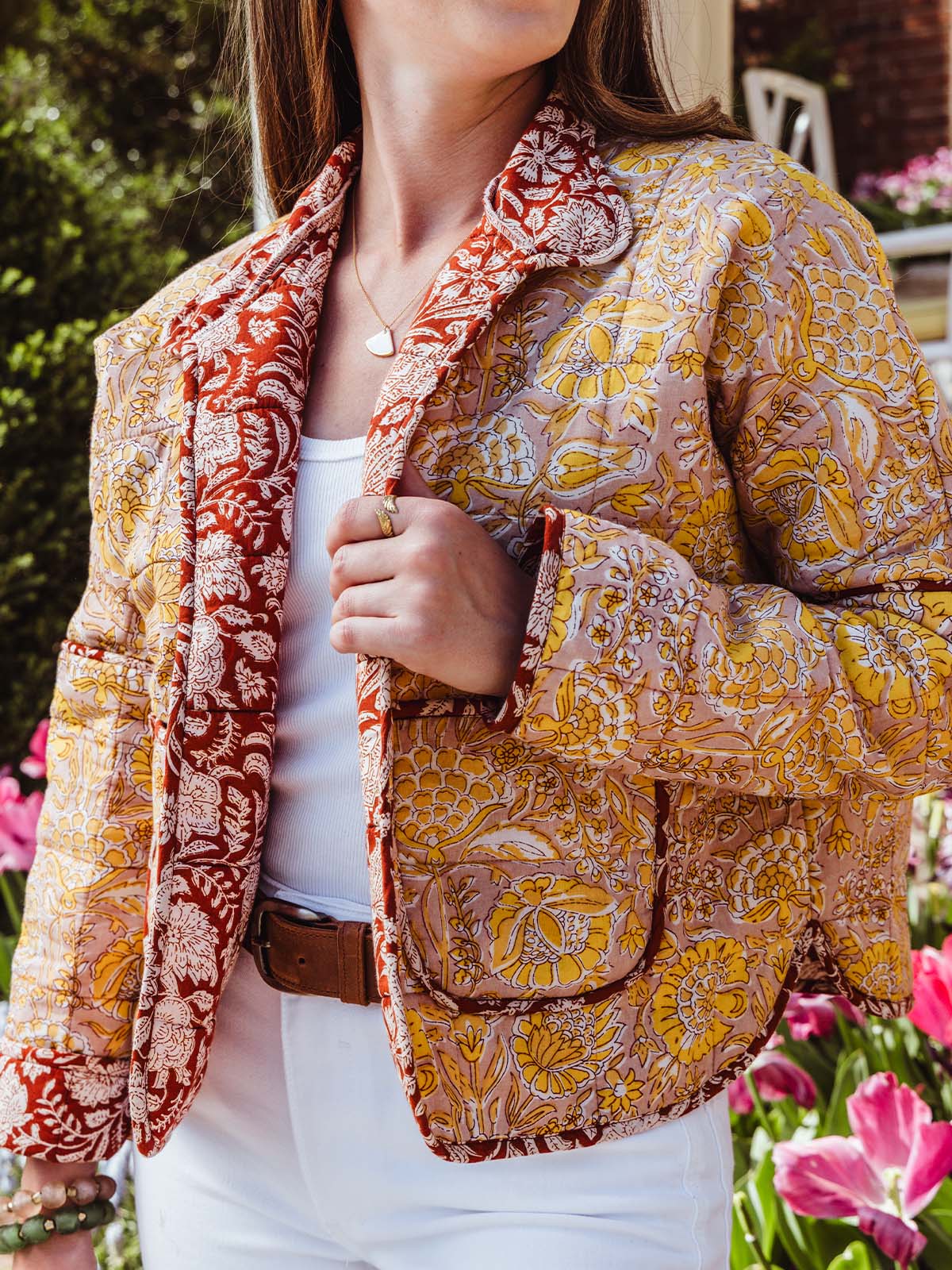 Peach Foster Floral Quilted Jacket