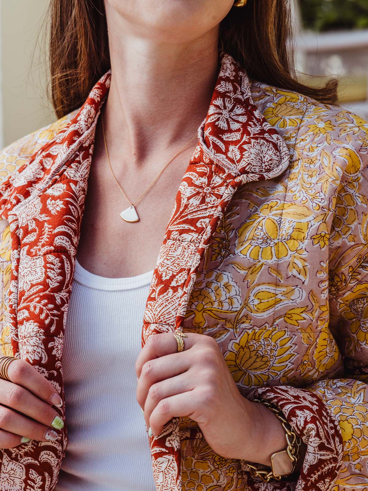 Peach Foster Floral Quilted Jacket