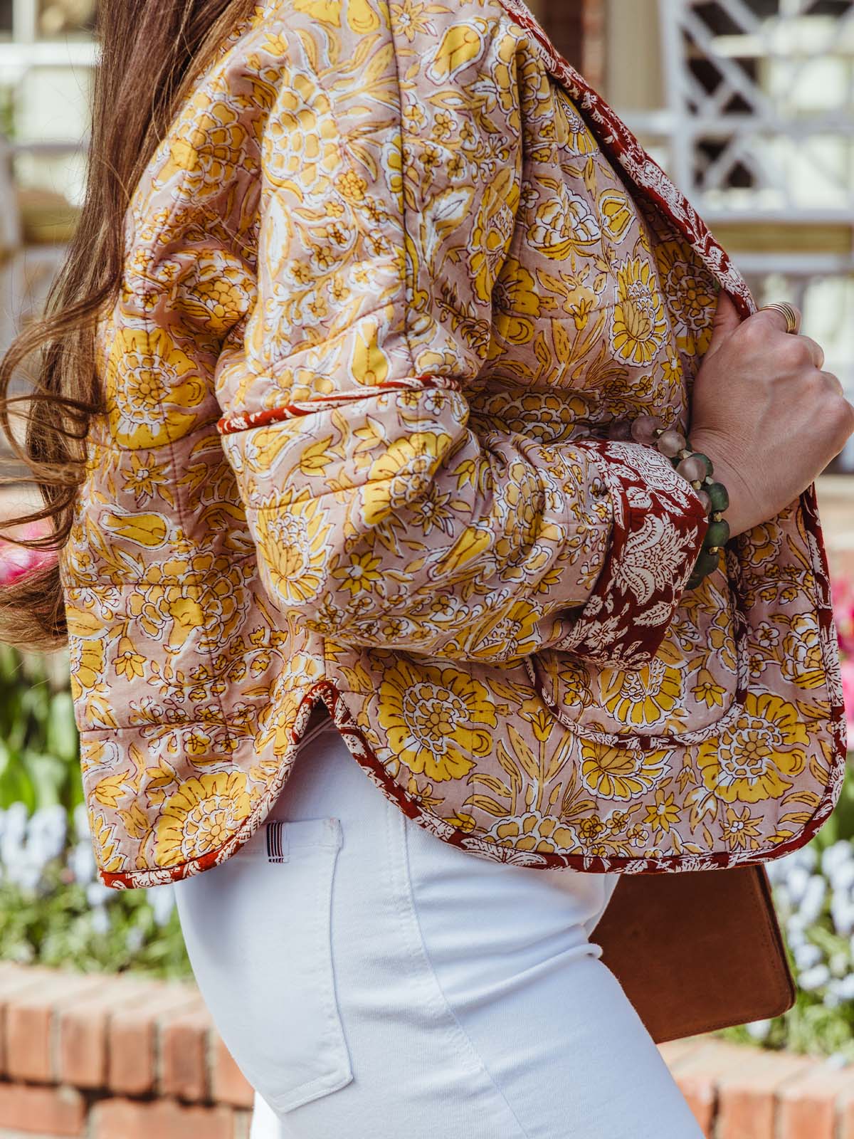 Peach Foster Floral Quilted Jacket