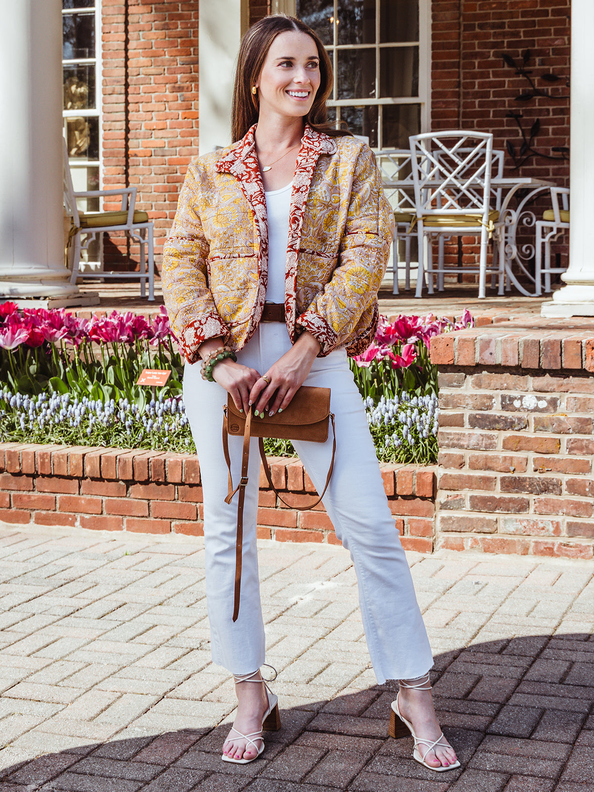 Peach Foster Floral Quilted Jacket