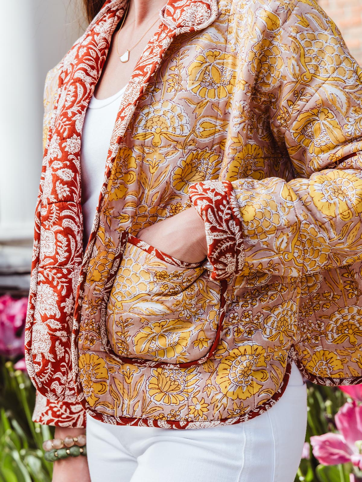 Peach Foster Floral Quilted Jacket