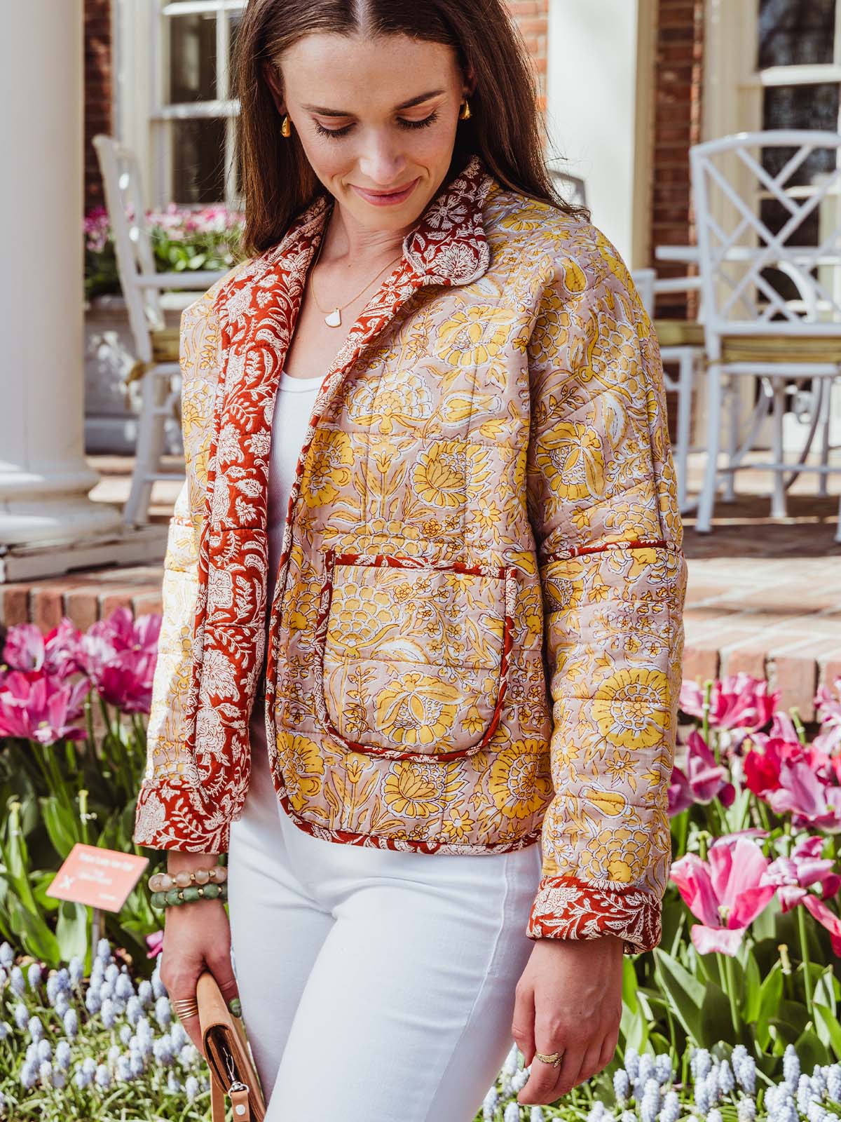 Peach Foster Floral Quilted Jacket