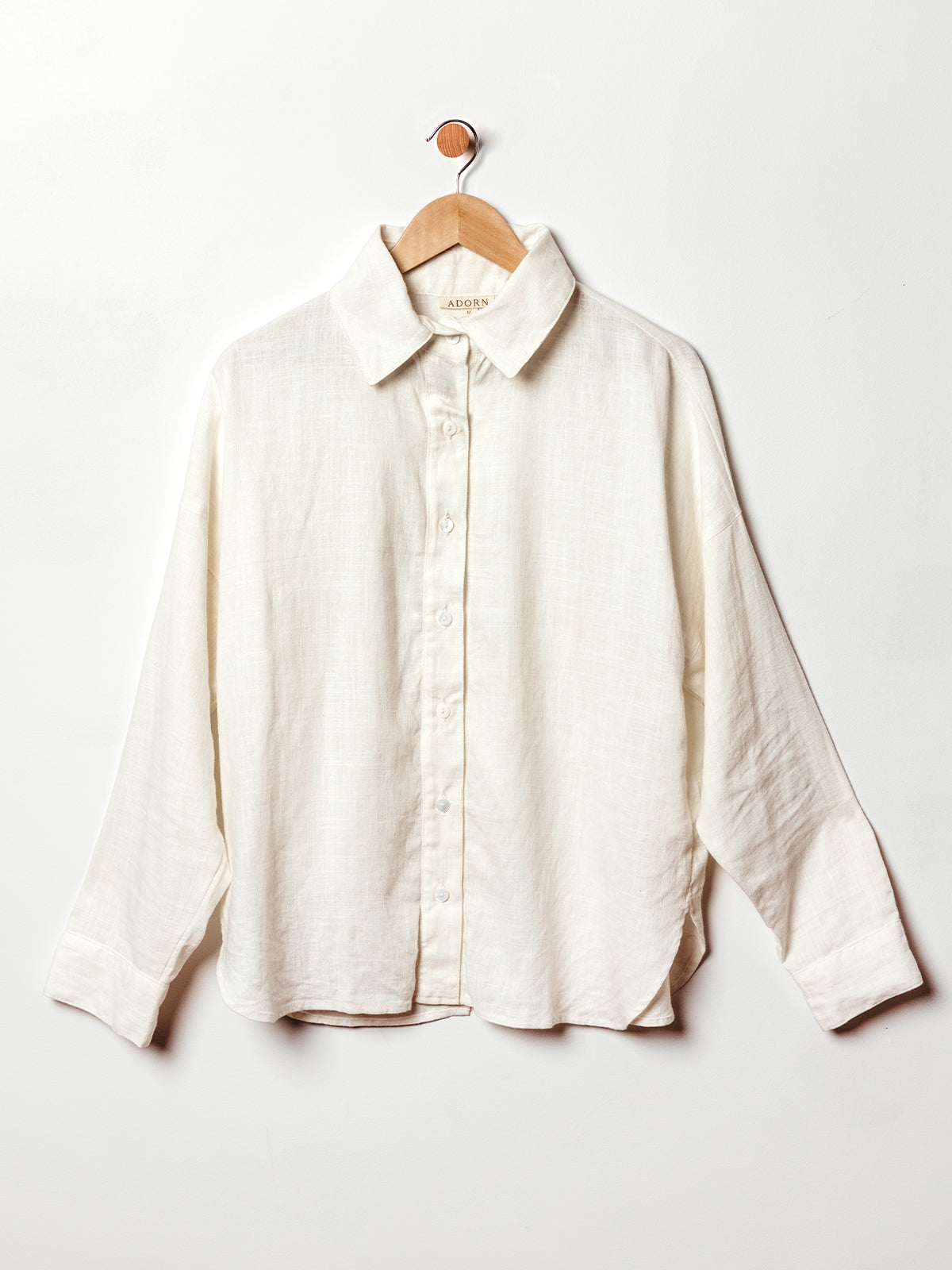 Women's White Linen Button Up Shirt with Slit Back