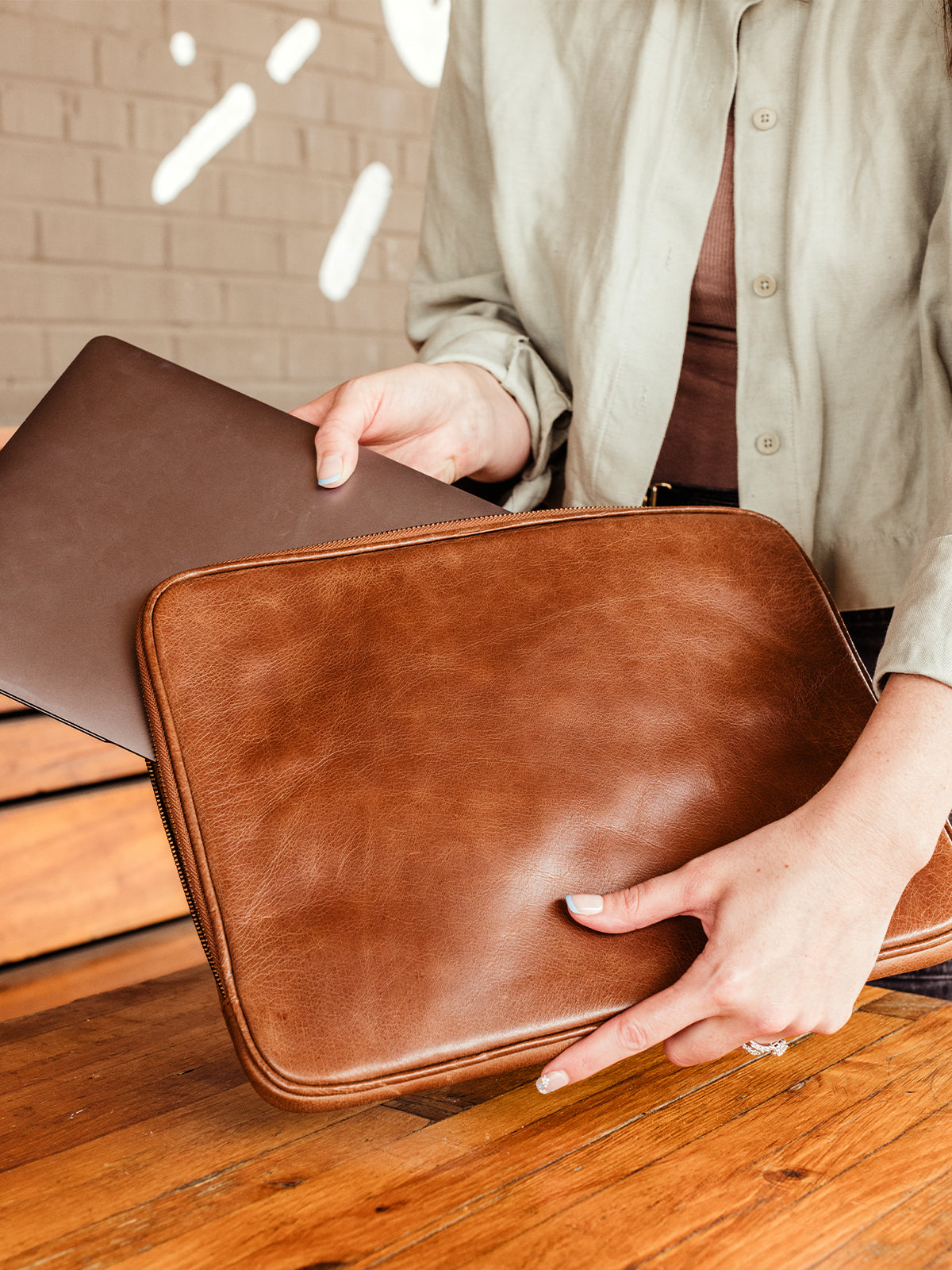Leather Laptop Sleeve with Zipper