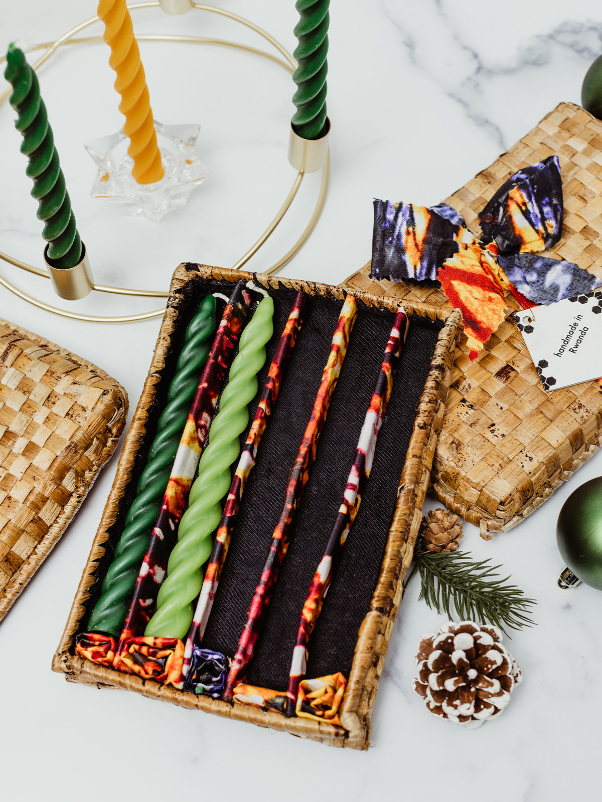 Hand-Dipped Advent Candles Set - Twisted Greens