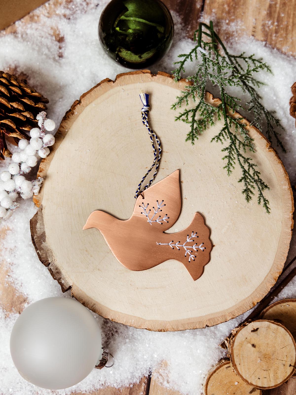 Embroidered Metal Dove Ornaments