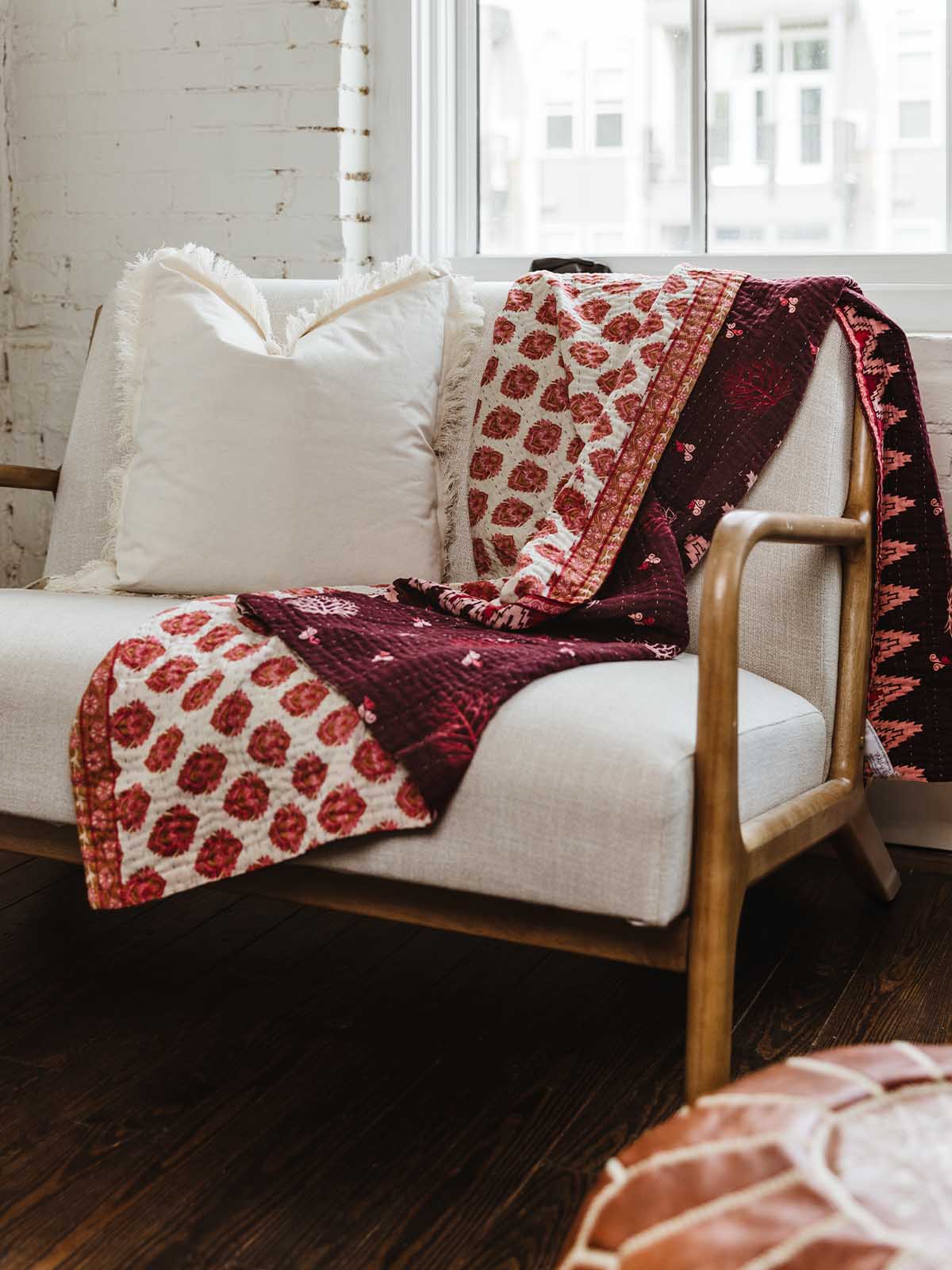 Upcycled Sari Cotton Kantha Throw Blanket