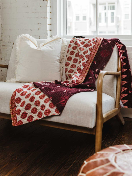 Upcycled Sari Cotton Kantha Throw Blanket
