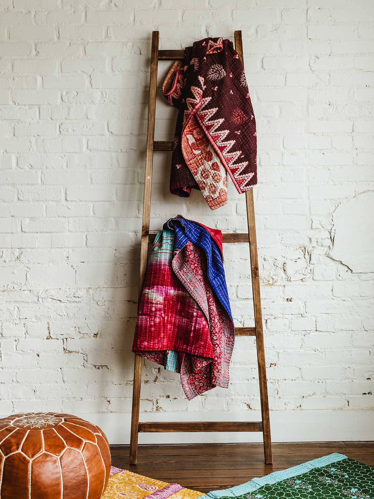 Upcycled Sari Cotton Kantha Throw Blanket