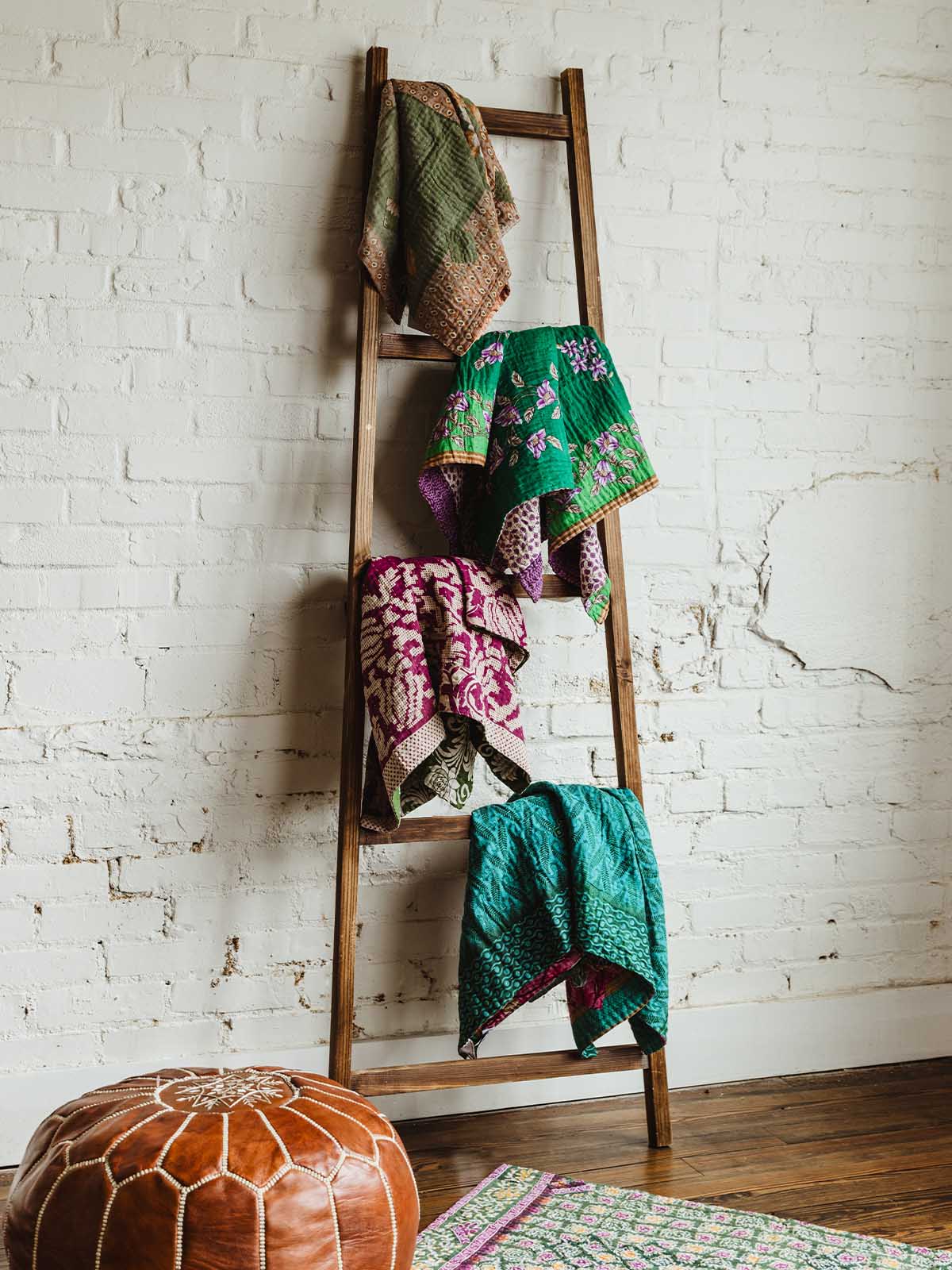 Upcycled Sari Mini Cotton Kantha Blanket
