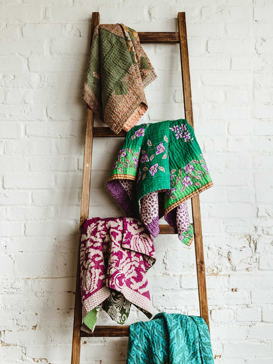 Upcycled Sari Mini Cotton Kantha Blanket