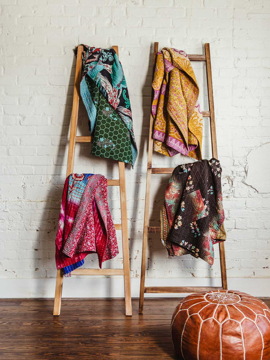 Upcycled Sari Cotton Kantha Throw Blanket