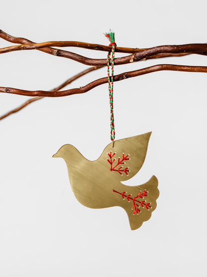 Embroidered Metal Dove Ornaments
