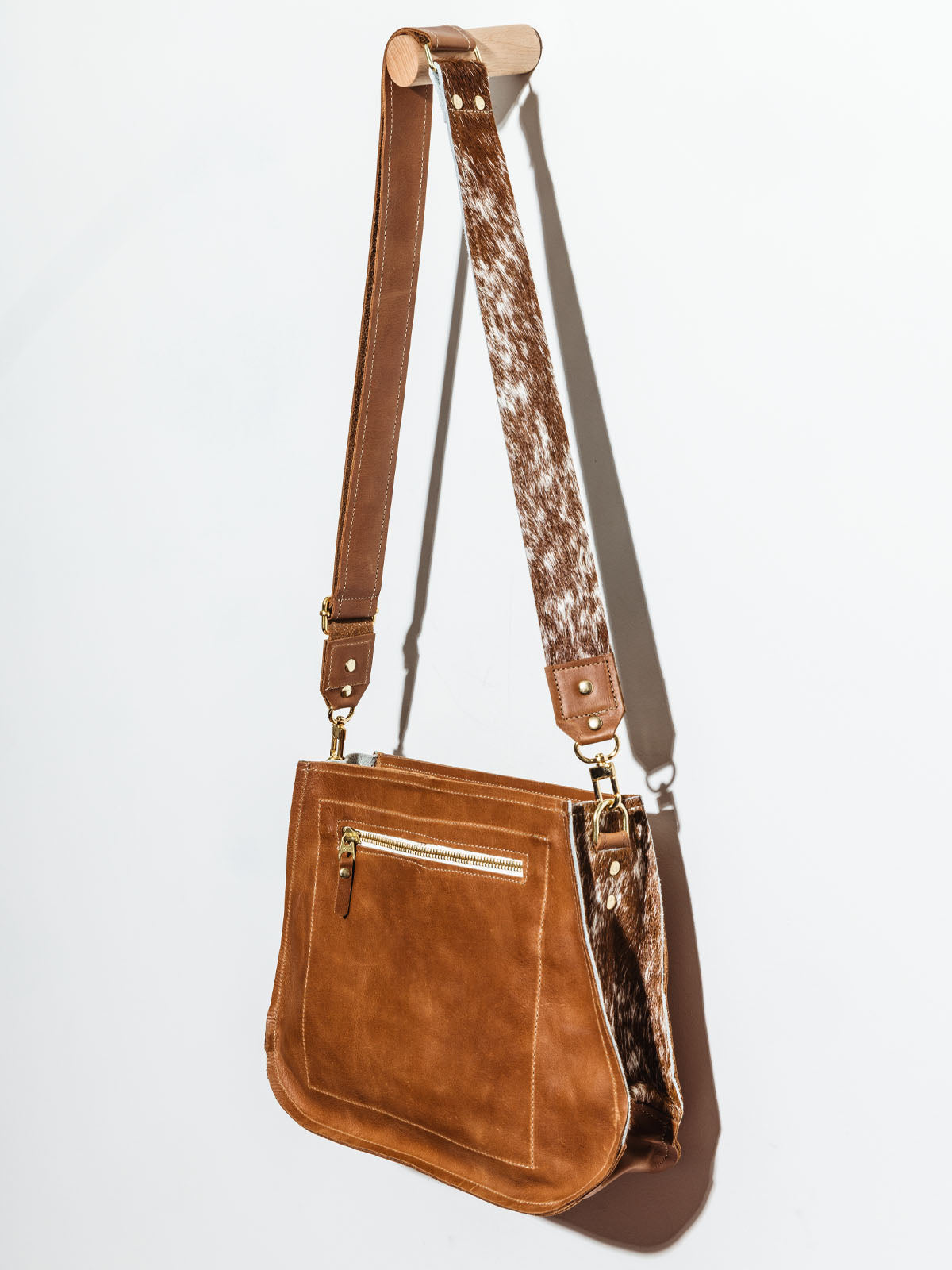 Brown Leather Messenger Bag with Cowhide