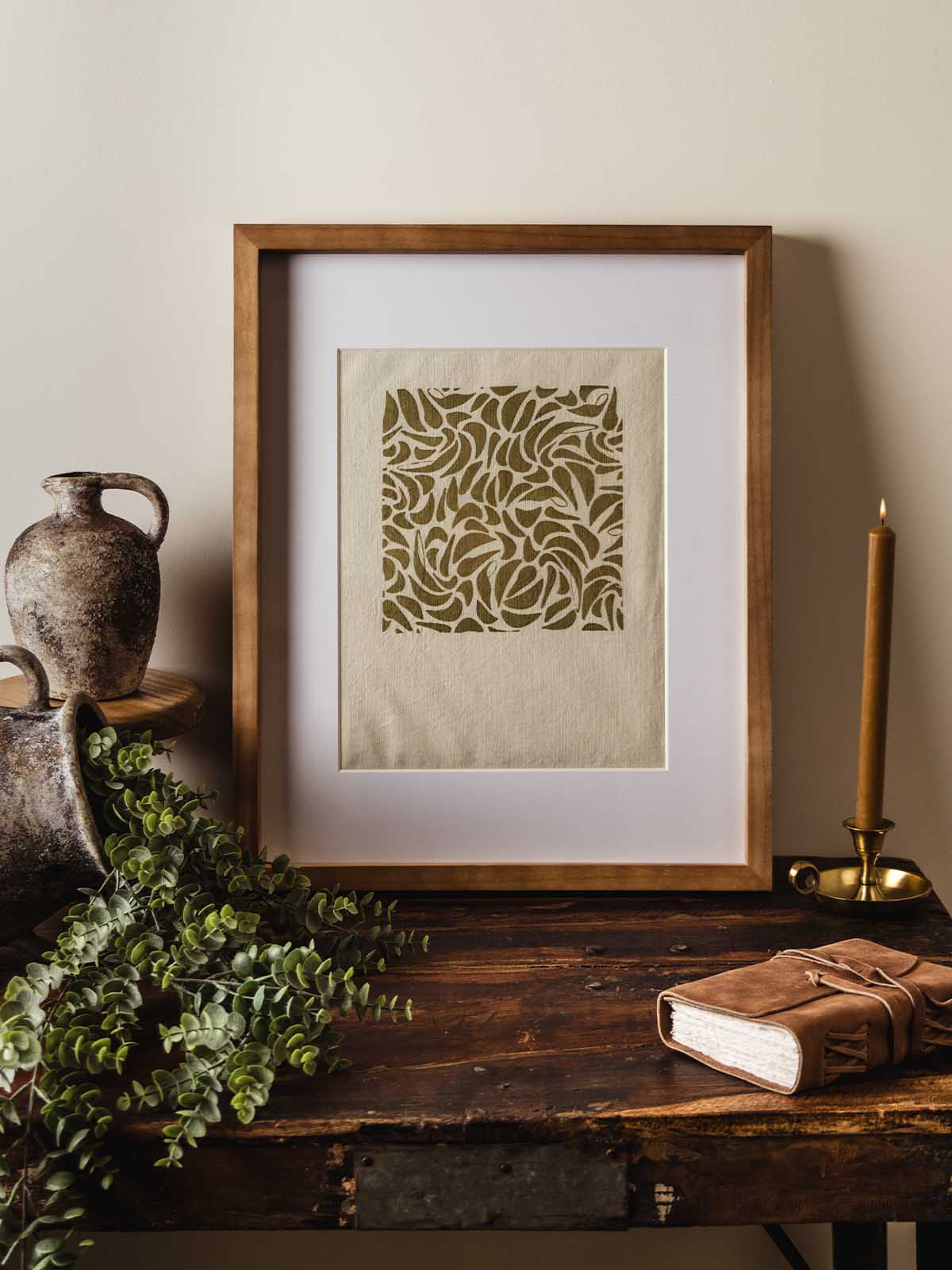 Palaash Olive Screen-Printed Wall Hanging
