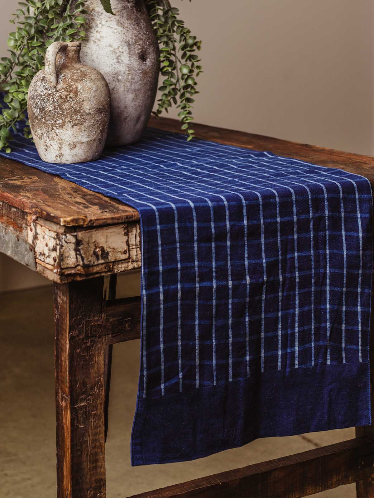 Morning Indigo Block-Printed Cotton Table Runner