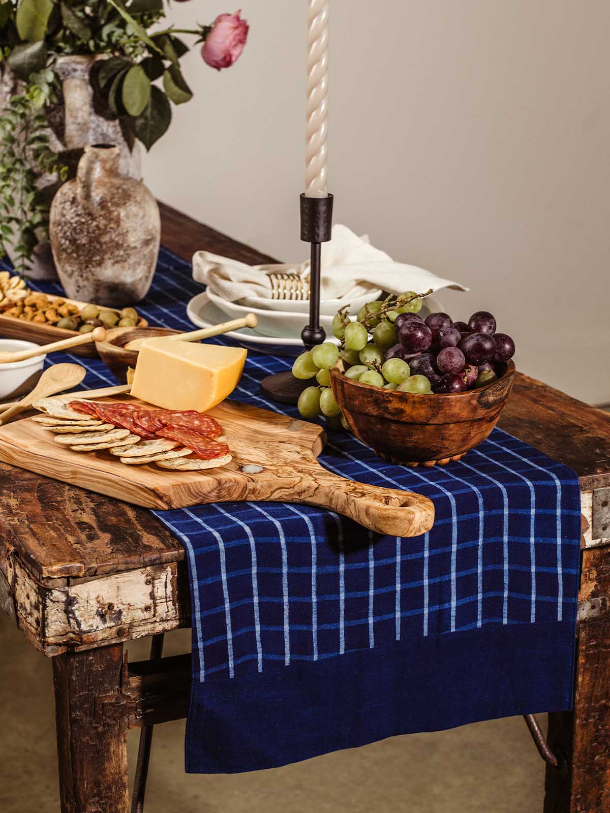 Morning Indigo Block-Printed Cotton Table Runner